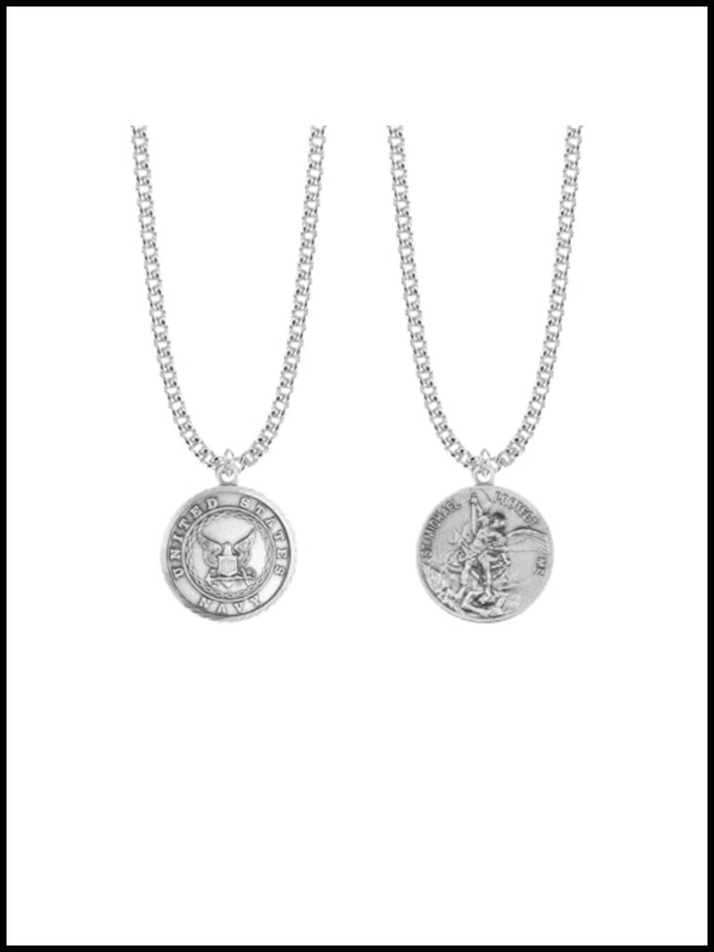 US Navy St Michael Medal Pendant Necklace Nickel Silver Antique Finish Religious